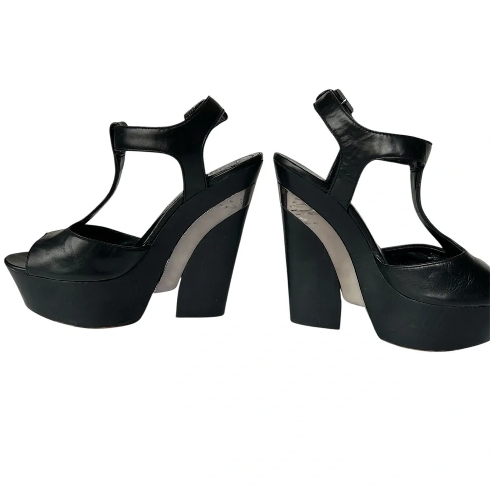 Vince Camuto Babe Black Platform Heels 8.5 Strappy T-Strap Chunky Y2K Indie Boho